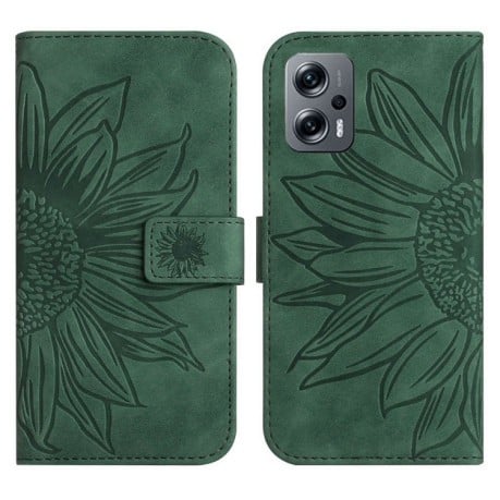 Чехол-книжка Skin Feel Sun Flower для Xiaomi Poco X4 GT - зеленый