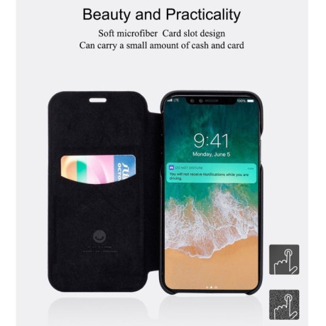 Чехол Lenuo на iPhone X/Xs Litchi Texture Horizontal Flip со слотом для кредитных карт черный