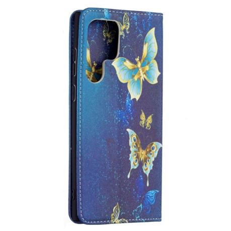Чехол-книжка Colored Drawing Pattern Invisible для Samsung Galaxy S22 Ultra 5G - Gold Butterfly