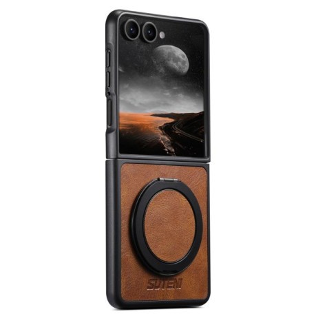 Чохол Suteni G3 Oil Wax 360 Rotation Holder MagSafe для Samsung Galaxy Flip 7 5G - коричневий