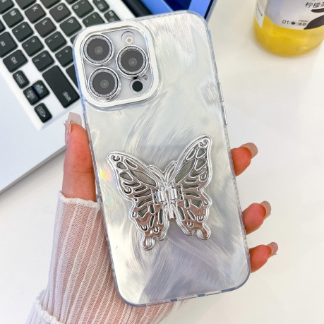 Чохол протиударний Plating Glitter Texture Butterfly для iPhone 16 Pro - White Feather Yarn