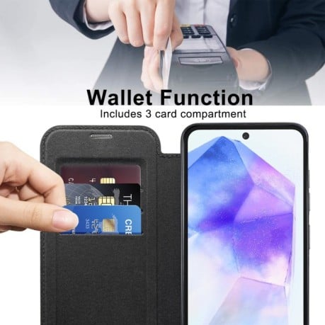 Ударозащитный чехол MagSafe Magnetic RFID Anti-theft Leather для Samsung Galaxy A55 5G - черный