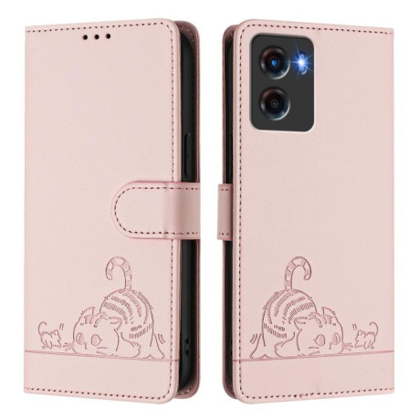 Чехол-книжка Cat Embossing Pattern на Motorola Moto G05 5G - розовый