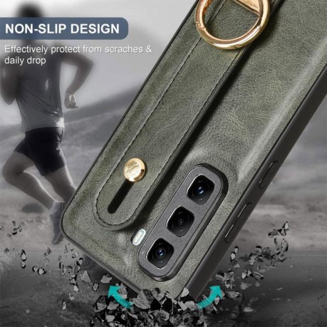 Чехол с фактурой Wristband и ремешком-подставкой на Infinix Hot 50 Pro+ 4G - зеленый