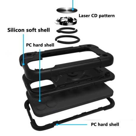 Противоударный чехол Silicone with Dual-Ring Holder для iPhone 13 Pro - черный