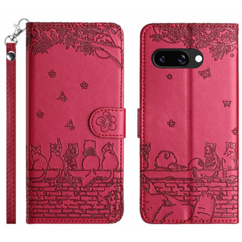 Чехол-книжка Cat Embossing Pattern на Google Pixel 9a - красный