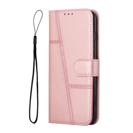Чохол-книжка зі строчкою та фактурою Calf з магнітним хлястиком на Infinix Smart 20 4G — рожеве золото