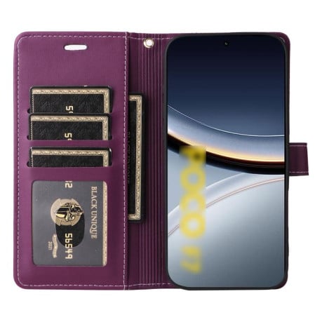 Чехол-книжка Six Card Slots Buckle Leather with Lanyard на на Xiaomi Poco F7 / Xiaomi Redmi Turbo 4 Pro - фиолетовый