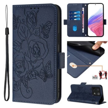 Чехол-книжка Embossed Rose RFID Anti-theft Leather для Xiaomi 14T - синий