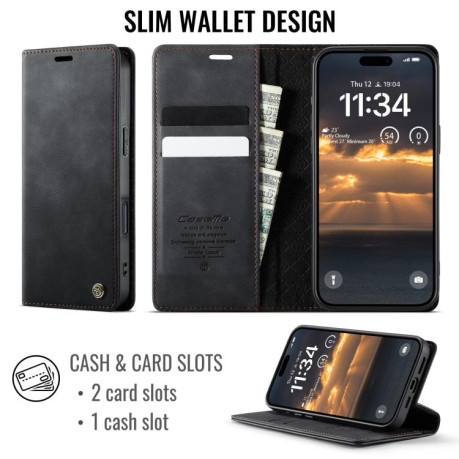 Чехол-книжка CaseMe 033 с фактурой Calf и защитой от сканирования RFID на iPhone 17 Pro Max — чёрный