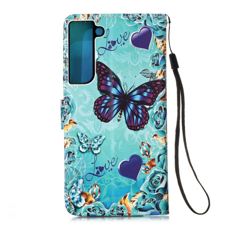 Чехол-книжка Colored Drawing Pattern для Samsung Galaxy S22 5G - Heart Butterfly