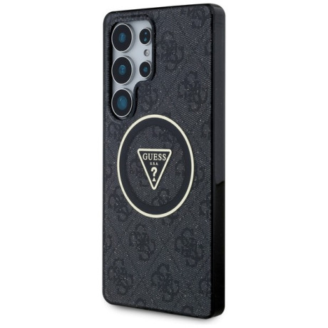 Оригинальный чехол Guess 4G Glitter Triangle Buttons MagSafe для Samsung Galaxy S25 Ultra - Black