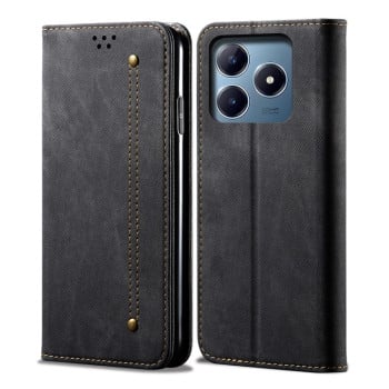 Чехол-книжка с джинсовой тканью casual на Realme C61/C63/Note 60/Note 60x - черный