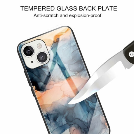 Противоударный стеклянный чехол Marble Pattern Glass на iPhone 14/13 - Abstract Blue