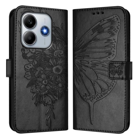 Чехол-книжка Embossed Butterfly для Xiaomi Poco M7 Pro 5G Global - черный