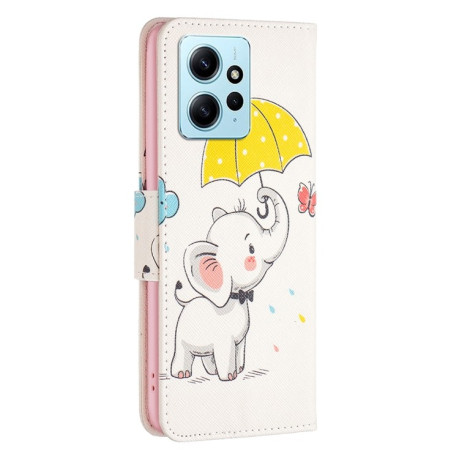 Чехол-книжка Colored Drawing Pattern для Xiaomi Redmi Note 12 4G - Umbrella Elephant