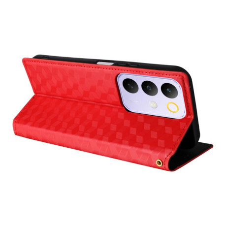 Чехол-книжка Cubic Grid с фактурой Calf для Realme C85 5G / 15X 5G — красный