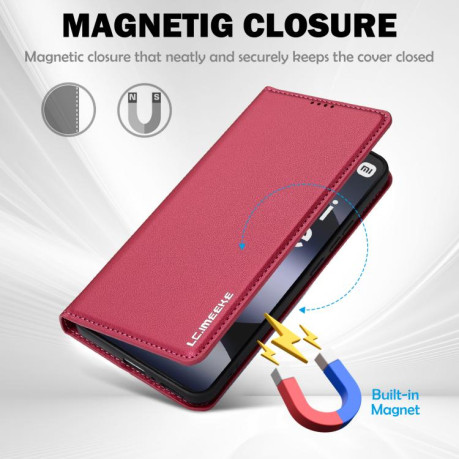 Чехол-книжка LCIMEEKE LC-001 Series для Xiaomi Redmi Note 14 4G 164.84mm - червоний