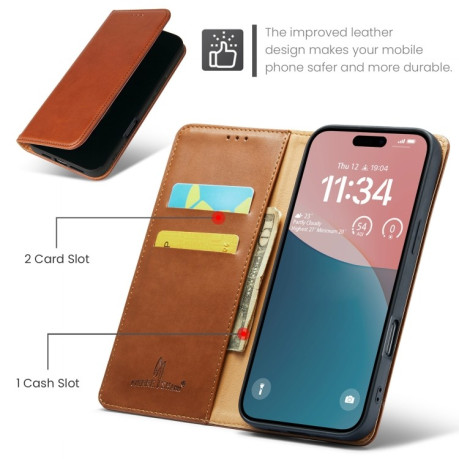 Шкіряний чохол-книжка Fierre Shann Genuine leather для iPhone 16 Pro - коричневий