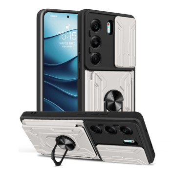 Чехол со шторкой на камеру Sliding Camshield и подставкой на Tecno Camon 40 — белый