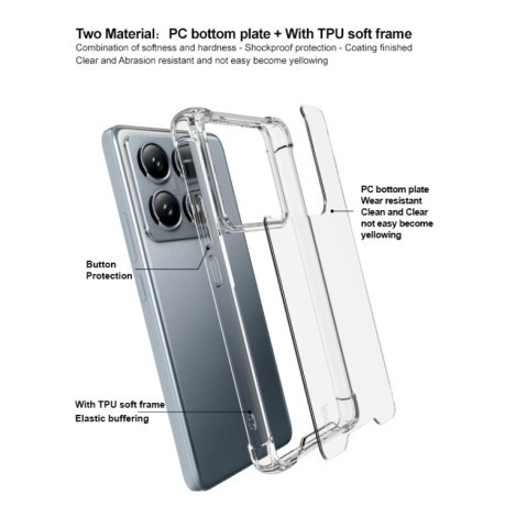 Противоударный чехол IMAK Space Shield PC + TPU Airbag для Xiaomi 14T Pro - прозрачный