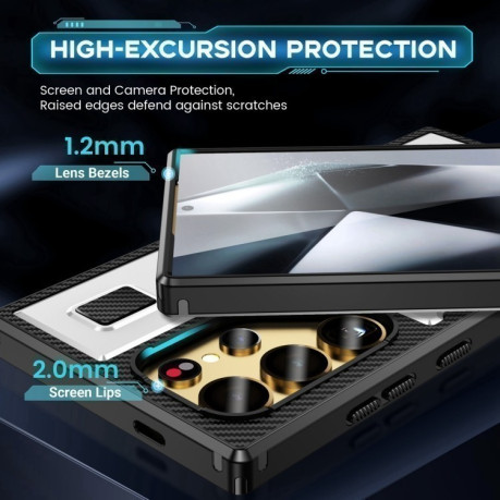 Противоударный чехол Ring Holder Carbon Fiber PC Hybrid TPU для Samsung Galaxy S25 Ultra 5G - белый