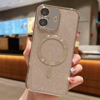 Противоударный чехол Glitter Electroplating MagSafe TPU  для iPhone 16 - золотой