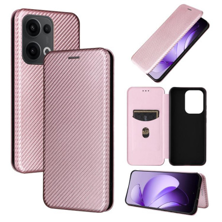 Чохол-книжка Carbon Fiber Texture на OPPO Reno13 5G Global - рожевий
