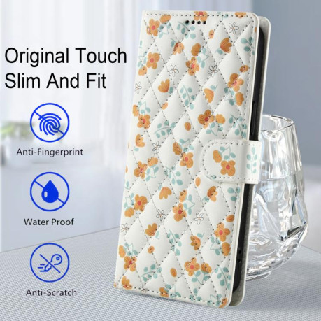 Чехол книжка Flower Pattern Buckle Leather with Lanyard с цветами и ремешком на Xiaomi Redmi Note 15 4G / 5G /Poco M8 164mm — синий с оранжевые цветы