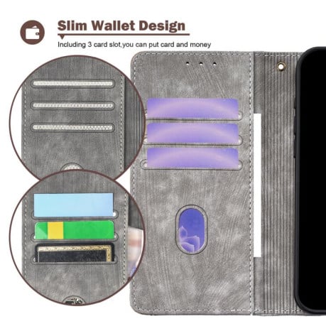 Чохол-книжка Color Stitching Skin Feel із захистом від сканування RFID і магнітним хлястиком для OPPO Reno14 F 5G — сірий