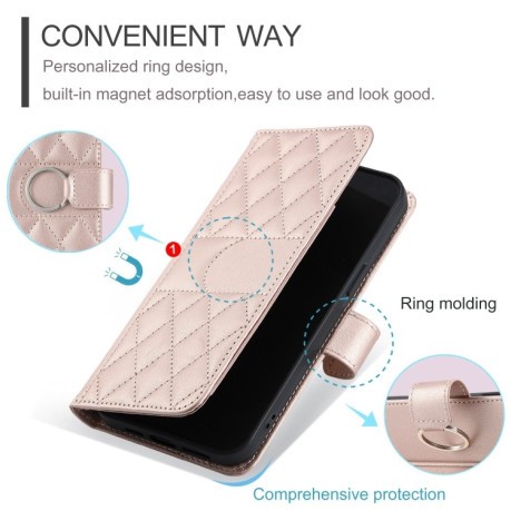 Чехол-книжка Ring Buckle Rhombic Leather для Google Pixel 8a - розовое золото