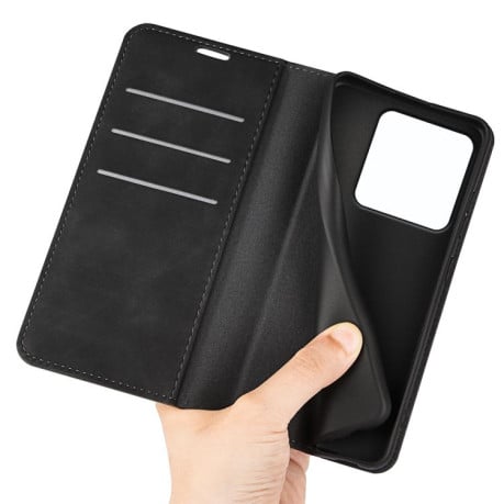 Чехол-книжка в стиле Retro мягкое покрытие Skin Feel деловой дизайн на Xiaomi 15T - черный