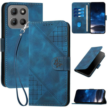 Чехол-книжка Grid Stitching Leather Phone Case with Lanyard для для Motorola Moto G15 - синий