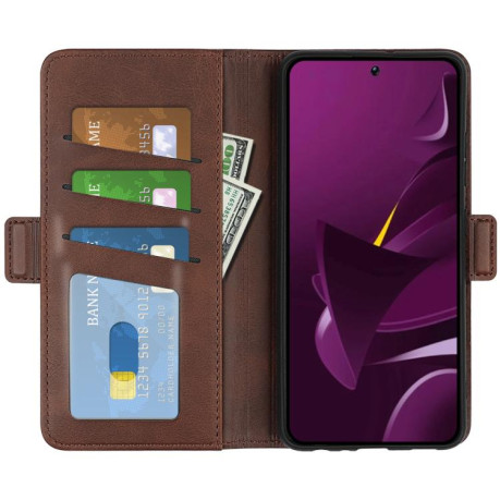 Чехол-книжка Dual-side Magnetic Buckle для Xiaomi Poco M7 Pro 5G - коричневый