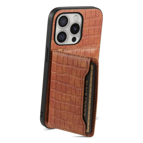 Чохол протиударний Crocodile Texture Card Bag Design для iPhone 16 Pro - коричневий