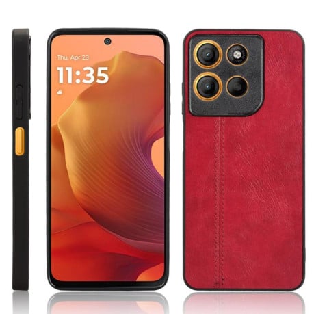 Чехол с прострочкой Sewing Cow Pattern на Motorola Moto G15 / G15 Power - красный