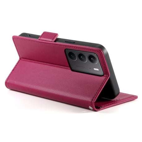Чохол-книжка Side Buckle Magnetic Frosted Leather на Realme C75 / Realme 14x - винно-червоний