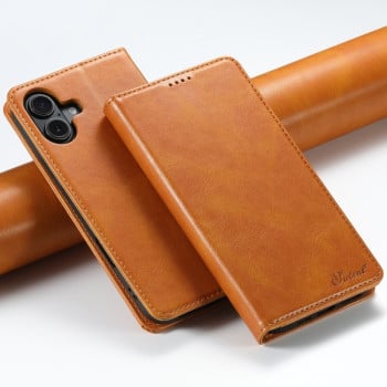 Противоударный чехол Suteni H02 Leather Wallet Stand для iPhone 16 - хаки