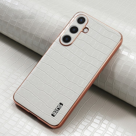 Чехол AZNS Electroplated Frame Crocodile Texture на Samsung Galaxy S25 5G - белый