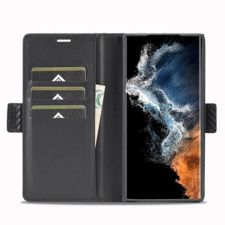 Чехол-книжка LCIMEEKE Carbon Fiber для Samsung Galaxy S25 Ultra 5G - Black