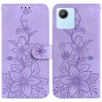 Чехол-книжка с тиснением “бабочки” и магнитным хлястиком на Realme C30 / C30s / Narzo 50i - фиолетовый