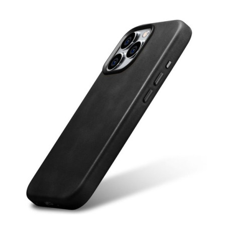 Шкіряний чохол iCarer Leather Oil Wax (MagSafe) для iPhone 15 Pro Max - чорний
