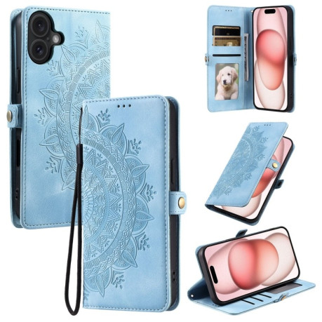 Чехол-книжка Totem Embossed Magnetic Leather для iPhone 16 Plus - синий