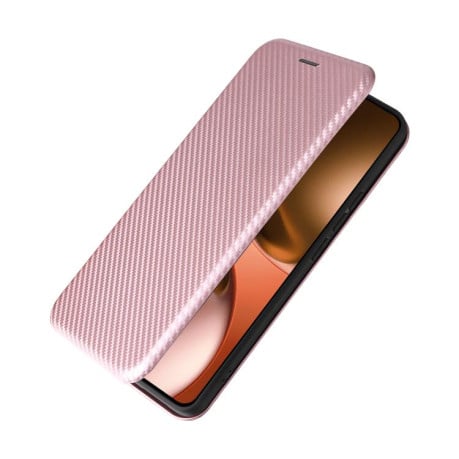 Чехол-книжка Carbon Fiber Texture на Realme GT 7 - рожевий