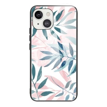Противоударный чехол Colorful Painted Glass для iPhone 13 Mini - Leaves