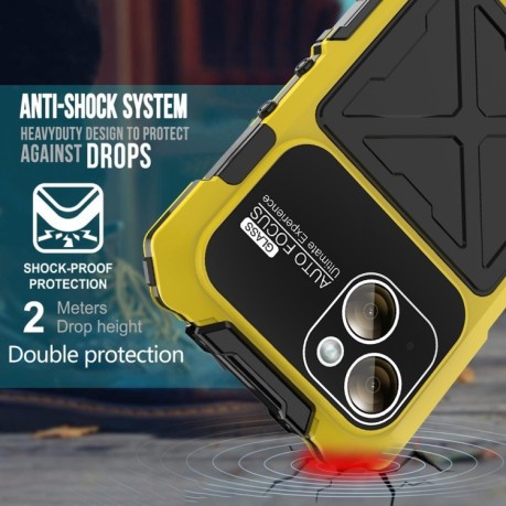 Противоударный металлический чехол R-JUST Dustproof на iPhone 15 Plus - желтый