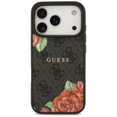 Оригинальный чехол Guess 4G Flowers Print с MagSafe на iPhone 17 Pro Max - black