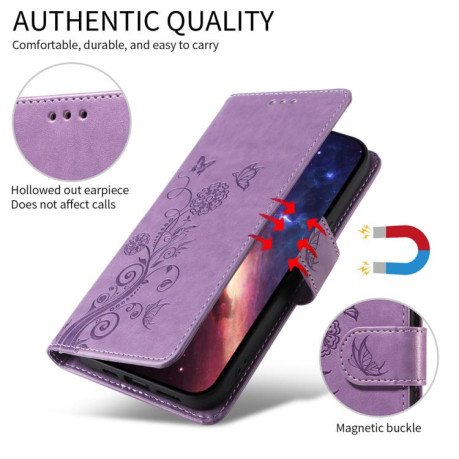 Чохол-книжка Embossed Butterfly Flowers для Xiaomi Redmi Note 14 4G 164.48mm - фіолетовий
