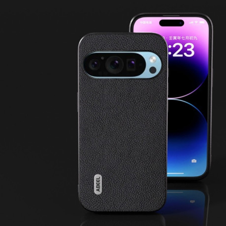 Противоударный чехол ABEEL Genuine Leather Litchi Texture для Google Pixel 9 Pro - черный
