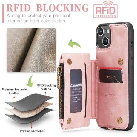 Чохол CaseMe C20 Multifunctional RFID Leather для iPhone 15 - рожевий